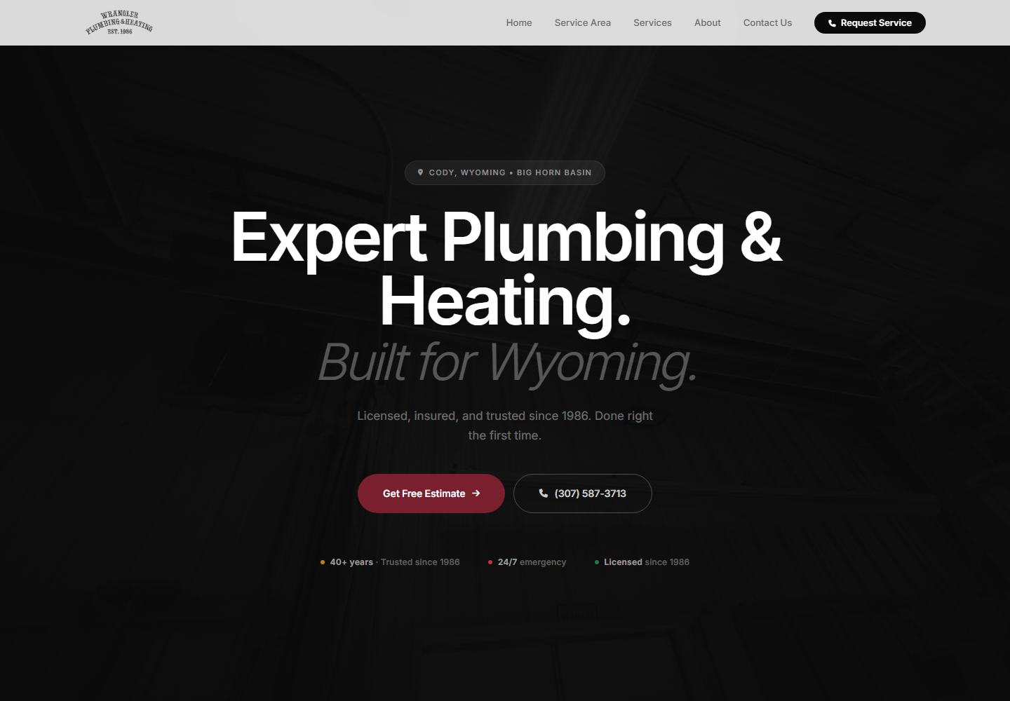 Wrangler Plumbing and Heating website homepage